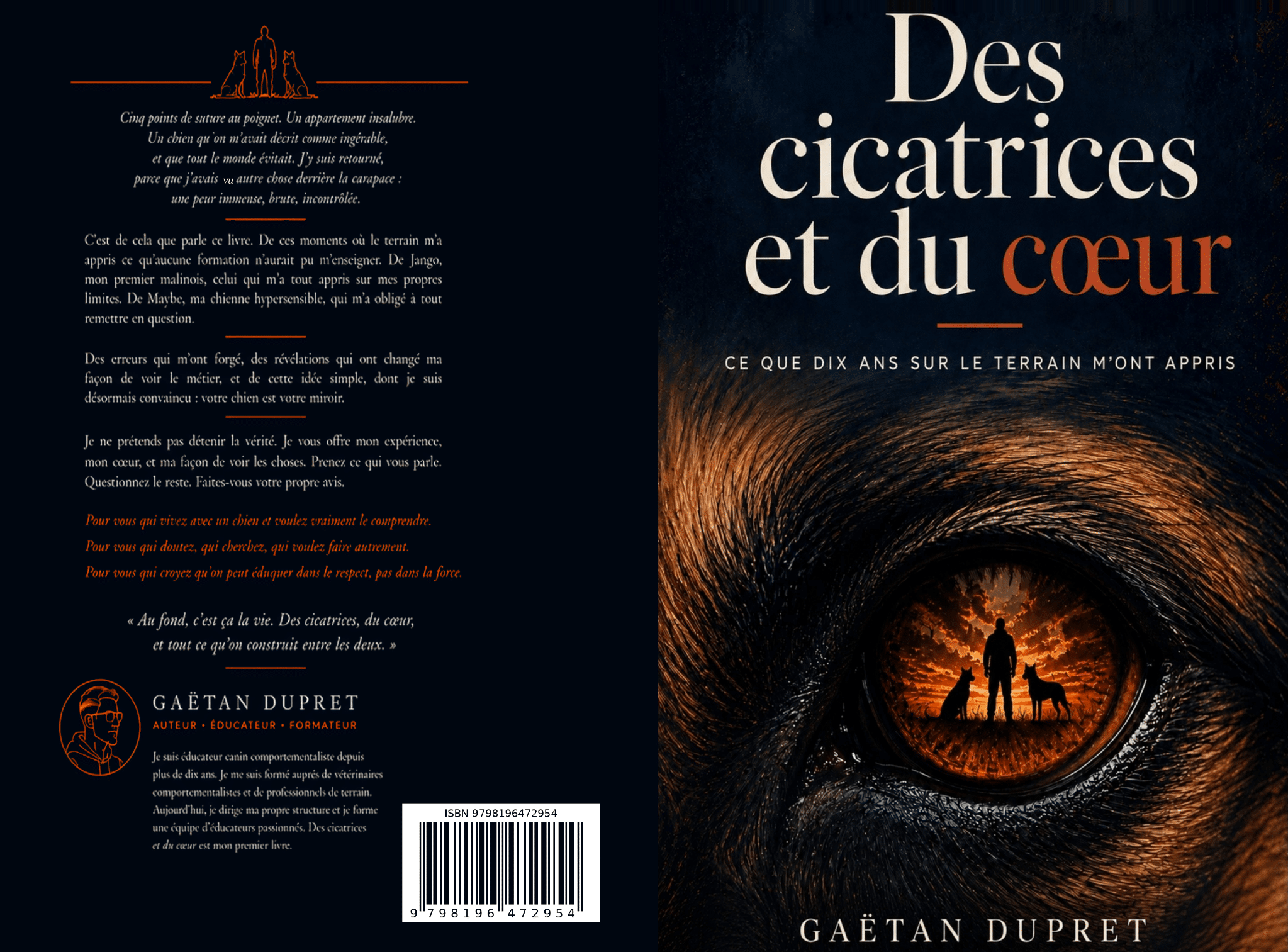 Couverture recto verso du livre « Des cicatrices et du cœur » de Gaëtan Dupret, avec le résumé au dos